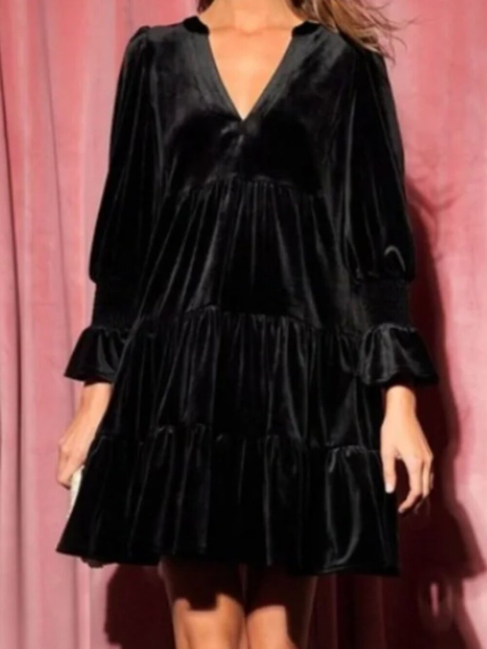 Tuckernuck Pomander Place Black Velvet Long Sleeve Tiered Kenzo Dress